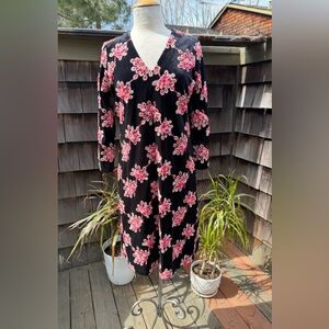 Lesley Evers velvet black dress embroidered pinks floral Sz Large